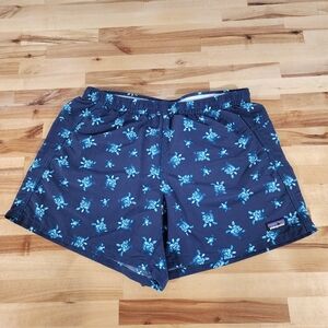 Patagonia Womens Swim Shorts Blue Turtles Size Medium Drawstring Waist Pockets